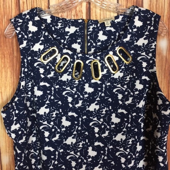 Haani Navy Floral Gold Hardware Cutout Shift Dress - Picture 3 of 7